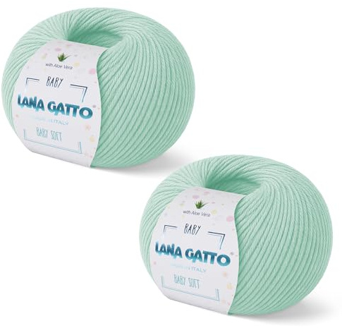 Wolle zum Stricken oder Häkeln 100% Merinowolle Extrafine von Lana Gatto. Baby Soft Linie Kinder, Neugeborene natürlich mit Aloe Vera (Grün - 8387, 2)