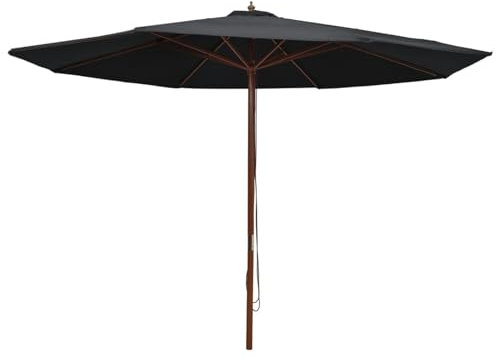 qohoio Parasol d'extérieur avec mât en bois 350 cm Noir Parasol De Jardin Exterieur,Protection Uv,Parasol,