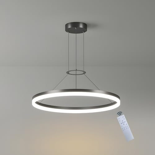 LED Pendelleuchte Modern Dimmbar Hängeleuchte Ring Kreis Hängelampe Esstisch Pendellampe Aluminium Kronleuchter, Moderne Deckenlampe, Runde Deckenleuchte, Hänge Lampe für Kücheninsel, Wohnzimmer(Nero,