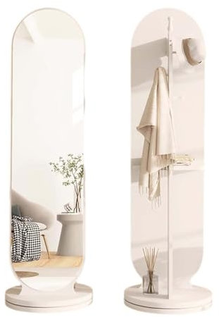 Miroir Pleine Longueur Miroir Rotatif, 2 en 1 Miroir de Sol et Porte-Manteau, Pivotant à 360°, Grand Miroir sur Pied en Bois pour Salon Chambre Vestiaire, Facile à Montage