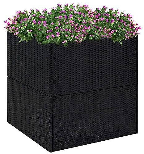 DYRJDJWIDHW Pots,Pot tron,elho Pot,Pot pour Plante,Jardinière Noir 80x80x80 cm Résine tresséeConvient pour Les patios, Les balcons et Les Jardins