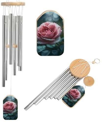 Windspiel mit Rosen im Regen, 52,1 cm, große beruhigende melodische Töne, Windspiel, klassisches Windspiel mit Windfänger, Gedenk-Windspiel, geeignet für Outdoor, Garten, Terrassendekoration