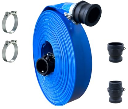 Manguera plana de PVC con acoples Camlock de PP Tipo A,C,E,F + 2 Abrazaderas Super. (40mm T10m)