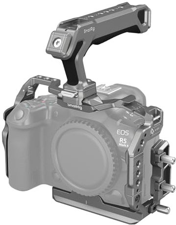 SMALLRIG HawkLock Kit de Jaula de Liberación Rápida para Canon para EOS R5 Mark II con Asa Superior y Abrazadera de Cable para HDMI y USB-C, Protector de Pantalla Templado, Gris Titanio - 5029