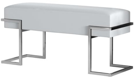 BETTSO - Sitzbank Flur - Bank mit Metall Gestell - 100x34cm - Polsterbank ohne Lehne, Garderobenbank - Sitzpolsterung aus weichem Samt - Pulverbeschichtet - Sitz Hellgrau, Gestell Silber