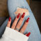 SXVME Red Press on Nails Long Square, Wine Red False Nails Medium Coffin, Glossy Gel Fake Nails Press on, Sheer Gel Stick on Nail for Women, 24 Pcs
