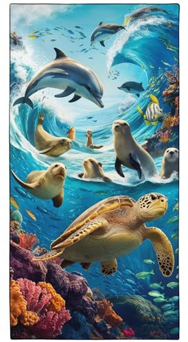 YISUMEI Mikrofaser Strandtuch Bedruckt mit Meerestiere, Weich Leicht Sandfest Schnelltrocknendes Handtuch, Übergröße XXL 180 x 90 cm