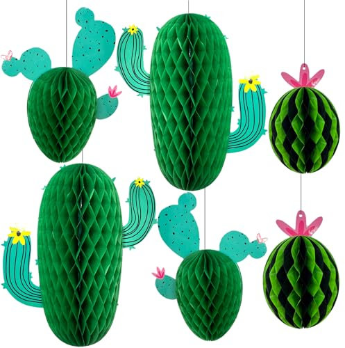 BLMHTWO 6Pcs Hanging Cactus Centerpieces Cactus Party Decorations Honeycomb Fiesta Decor for Mexican Theme Parties Fiesta Party Decorations Mexican Party Decorations