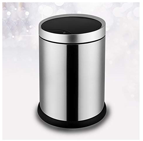 QUSYZD Poubelle ménagère Ronde avec Couvercle en Acier Inoxydable, à Induction Automatique, 5 gallons, sans Contact, pour la Maison, la Cuisine et Le Bureau, argentée, 10 L,Silver-10L