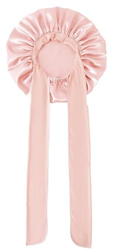 Comius Sharp Schlafmütze aus Seide, 22 Momme 100% Maulbeerseide Schlafmütze für Frauen Haarpflege, größere Seide Haar Wickeln für lockiges kurzes langes Haar mit elastischen Krawatte Band (Rosa)