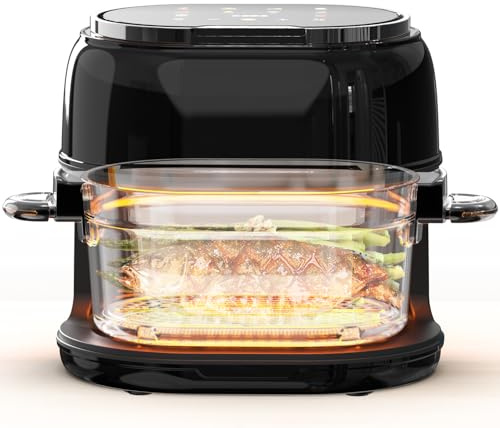 Heißluftfritteuse 5L Rapid AirFryer,9 Kochfunktionen, Max 190°C, Frittierkorb aus Glas,Fritteuse ohne Öl, Spülmaschinenfest, Grillen, Backen, Braten