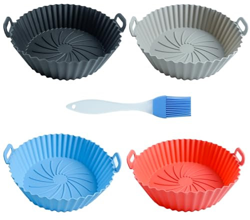 BMZXCH 4 Pezzi 16.5 cm Contenitori Silicone per Contenitore Riutilizzabile Stampo Teglia Cestini Contenitore Silicone Pot Friggitrice ad Aria Rotonda per Friggitrice ad Aria