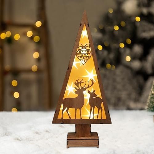 ACAREY Weihnachtsdeko Holz Beleuchtung, Weihnachtsdeko Innen LED Weihnachtsbeleuchtung Holz, Weihnachtspyramide Weihnachten Dekoration Zimmer Tisch Tischdeko Vintage Basteln Kinder Geschenke (A)