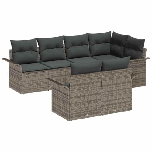 vidaXL Garten-Sofa-Set mit Kissen mit Speicher 7 pcs Grau Poly Rattan, Garten-Sofa, modernes Patio-Set, wetterfeste Möbel, gemütliche Rückzugsoase, modulare Gestalt