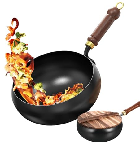 Japanese Iron Pan 28 cm - Forged Cast Iron - Without Coating, Suitable for Induction Cookers with Wooden Lid | Scratch-Resistant Frying Pan for Restaurant & Household (11 Inches, 2.1 kg)
