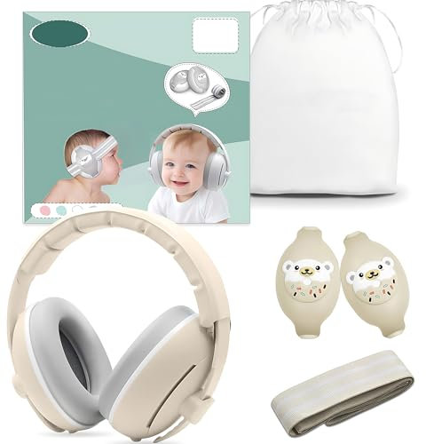 CXAFQ Cuffie Neonato Antirumore, Cuffie Aereo Neonato, Cascia Grigio Caldo e Cinturino Grigio Caldo, Riduzione Del Rumoresilicone, Morbido e Comodo Da Indossare,Isolamento Efficace Del Rumore Esterno
