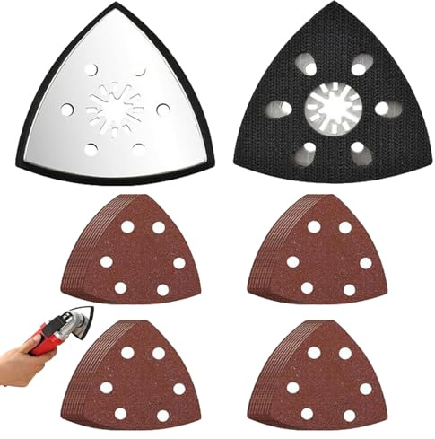 2 pièces Patin Ponceuse Triangulaire, Plaques de Ponçage Triangulaires, 93 mm Plateau de Ponçage, avec 20 Feuilles de Triangles de Ponçage P320 to P800, pour bois, plastique dur, métal dérouillage