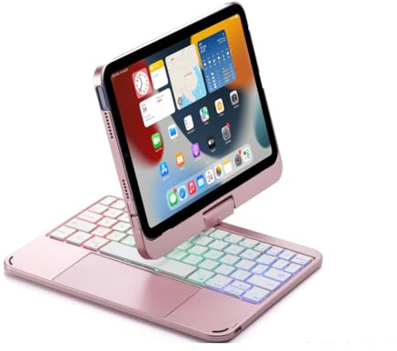 FAYGAOAI Custodia con Tastiera per iPad Mini 7 (2024) & Mini 6 (2021) 8.3, Girevole a 360°, Tastiera Retroilluminata a 7 Colori con Trackpad & Portapenne,Rosa