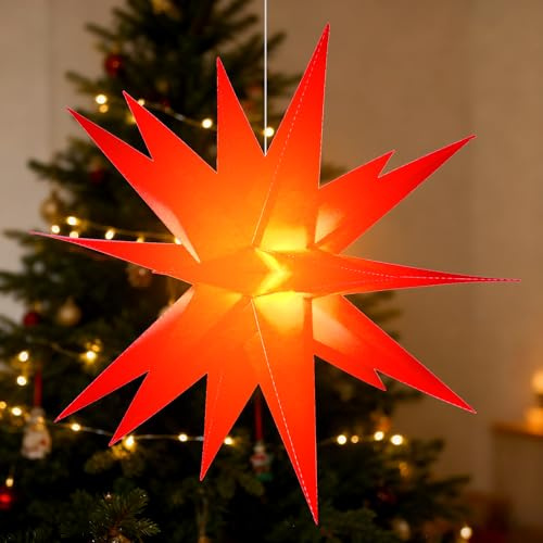 BAYHT 45cm Weihnachtsstern Beleuchtet, 3D Led Christbaumspitze Stern Batterie mit Timer, Adventsstern Stern Zum Dekorieren von Weihnachtsbaum, Innenhof, Balkon Und Garten