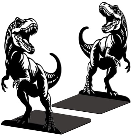 Peacoblue Lot de 2 Serre-Livres Métal Tyrannosaure Rex Décoratif | 5.3x4.3x7.9, Support Livres Stable, Design Original, Cale Livre, Pour Chambre, Bibliothèque, Bureau, École et Étagère
