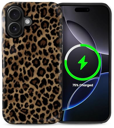 2 in 1 Aesthetic case for iPhone 16 6.1 inch Compatible with MagSafe, Full Protection Cell Phone Magnetic Shockproof -Brown leopard print Pattern