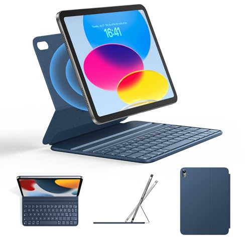 pankeybd ‌Custodia Folio Tastiera per iPad A16 2025 (11ª generazione) e iPad 2022 (10ª generazione), Smart Folio, Ultra sottile, Connessione magnetica, Blu