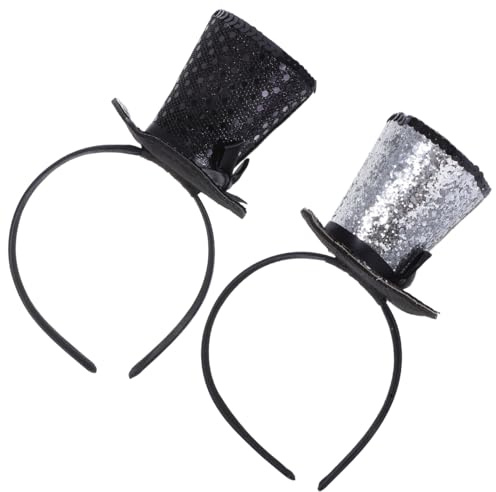 DEARMAMY 2 STÜCK Mini Top Hat Haarreif mit Pailletten für Frauen und Mädchen Eleganter Party kopfschmuck für Halloween Weihnachten und Neujahr Leichter Detailreicher Schleifen design