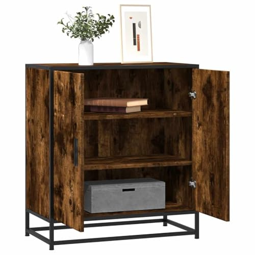 KTHLBRH Anrichte aus technischem Holz und Metall, rauchige Eiche, modernes Sideboard mit Metallstruktur und technischem Holz, geräumige Aufbewahrung und industrielles Design, 68 x