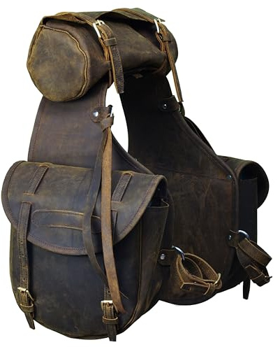 Daarkgreen Leather Western Saddle Bag for Horse Carrier Equestrian