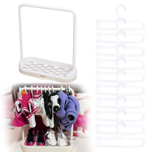 DIFLAX Miniatur-Kleiderständer Für Puppen mit 10 Stück Puppenkleiderbügel Bunter Puppen Kleiderbügel Mini Kleiderbügel Puppenbügel für Puppenkleidung Puppengarderobe Möbelzubehör Für Puppenhausbedarf