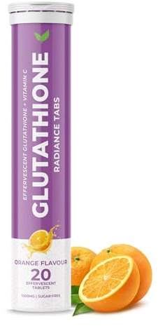 Glutathione + Vitamin C Effervescent Tablets | 1000mg Radiance & Antioxidant Support | Skin Vitality & Glow | Orange Flavour | Sugar-Free | 20 Tablets | UK Manufactured
