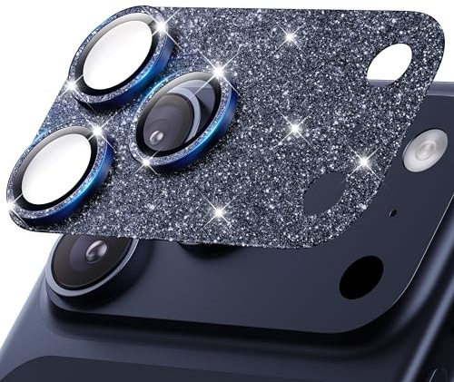 Hoerrye für iPhone 17 Pro Max Kameraschutz,Glitzer-Dunkel Blau,1 Stück | 12FT stoßsicher, Militärstandard, starke Haftung, 9H+ Panzerglas, Kamera+Display Vollschutz, kompatibel mit Hüllen