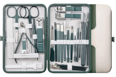 Deskium Dunkelgrünes Nagelpflege-Set, Edelstahl-Maniküre- und Pediküre-Set, komplett & tragbar