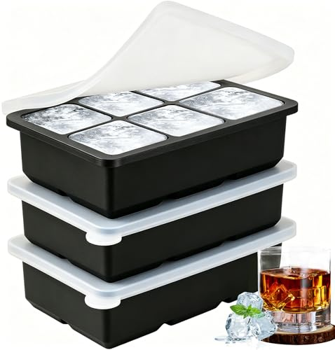 Large Ice Cube Trays for Whisky – Set of 3 Thick Silicone Moulds, 4.5cm Big Ice Cubes, Easy Release, Perfect for Cocktails, Drinks & Whiskey Glasses