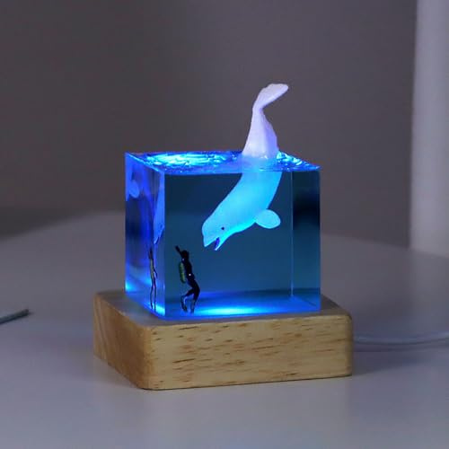 BLCKTIGR Handgemachte Ozean-Harzlampe, Walhai-Diorama mit dimmbarer LED-Nachtlicht, Unterwasser Marine Dekoration für Schreibtisch, Schlafzimmer und Geburtstag(A)