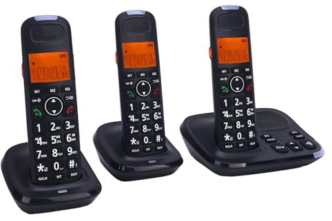 Cuifati Telefono Cordless con 3 Ricevitori, Telefonico Domestico Espandibile con Ricevitore, Telefono Cordless con Segreteria Telefonica con Blocco Chiamate e ID Chiamante per (Spina europea)