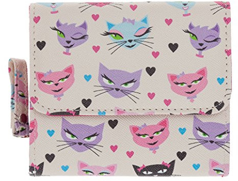 Alessandro Geldbörse Happy Cats Börse aus Kunstleder Wallet Damenbörse Small 2873 + Etui (Beige small)