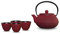 WD Lifestyle - Set théière en fonte avec filtre de 600 ml et 4 verres de 50 ml - Couleur rouge