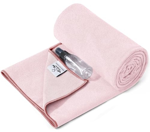 Heathyoga Yoga Mat Towel Non Slip for Hot Yoga Towel with Silicone Grip & Free Spray Bottle, 72X26 Extra Large Microfiber Yoga Towel for Bikram, Pilates, Fitness (Pink)