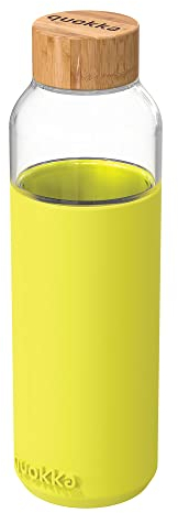 Quokka - Bottiglia in Vetro Rotondo con Custodia in Silicone Neon Green 660 ml, Colore Nero, Unico
