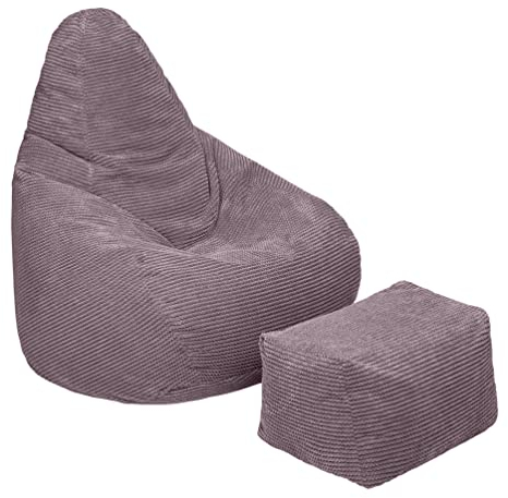Loft 25 Pouf ergonomique d’intérieur en forme de poire à dossier haut pour adulte en tissu velours côtelé et doublure intérieure avec repose-pieds Vison