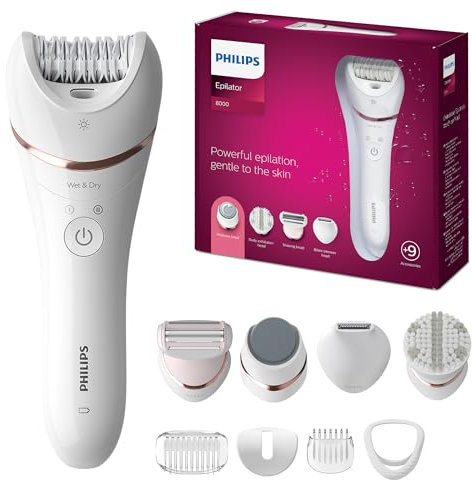 Philips Epilierer Series 8000 5 in 1 Rasierer für Frauen, Trimmer, Pediküre und Körperpeeling mit 9 Zubehörteilen, BRE740/14