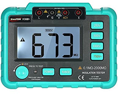 Tester di resistenza di isolamento digitale, DC250V/500V/1000V Tester di resistenza di isolamento Misuratore di resistenza di isolamento LCD con retroilluminazione VC60B+ Tester di resistenza