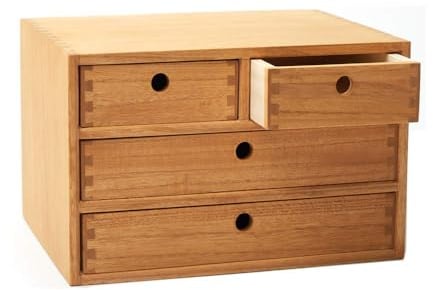 KIGIREN Wood Desktop Organizers with Drawers Home Workspace Office Supplies Wooden Storage Box Shelf Case Hold Makeup Box with 4 Drawers Natural