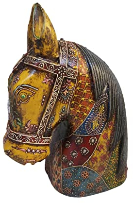 KNOBSWORLD Seltene große 30,5 cm große Pferdekopf-Büste aus Mangoholz, Skulptur, handbemalte Pferdebüste, handgefertigt, Heimdekoration, Holzschnitzerei, handgeschnitzte Figur