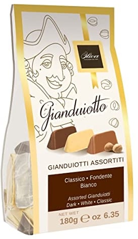 Oliva Gemischte Gianduiotti, Gianduia-Nougat-Pralinen, Vollmilch, Dunkle Schokolade, Weiße Schokolade, Haselnüsse, 180g, Dulcioliva