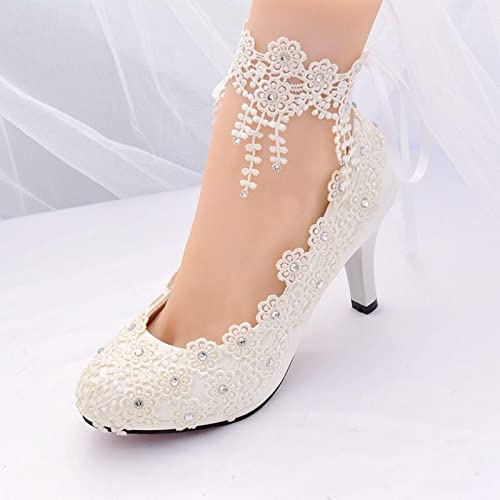 OKGD Chaussures de Mariage Blanche Mariée Femme Talons Hauts Talons Pompe 4,5/8 cm Taille-White 4.5cm,5
