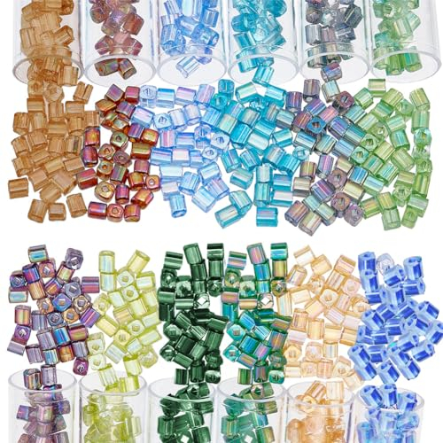 nbeads 960 Stück 6/0 Tila-Perlen, Abstandshalter aus Glas, mit quadratischem Loch, Würfel, Mini-Glasperlen, japanische Glasperlen für Armband, Halskette, Schmuckherstellung, 12 Farben
