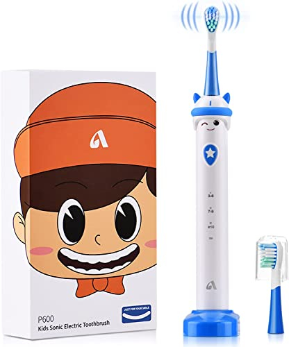 JTF Elektrische Zahnbürsten für Kinder mit Cartoon-Muster Elektrische Schallzahnbürste, Smart Timer, 3 Modi Wiederaufladbare Automatische Zahnbürste für Kinder ab 3 Jahren, 2 Bürstenköpfe