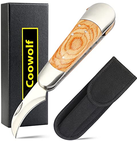 Coowolf Mushroom Knife with Brush and Sheath, Curved Stainless Steel Blade, Hardwood Handle, 7.06 Inch Folding Design, for Morels, Porcini, Chanterelles, Foraging Mushroom Gifts